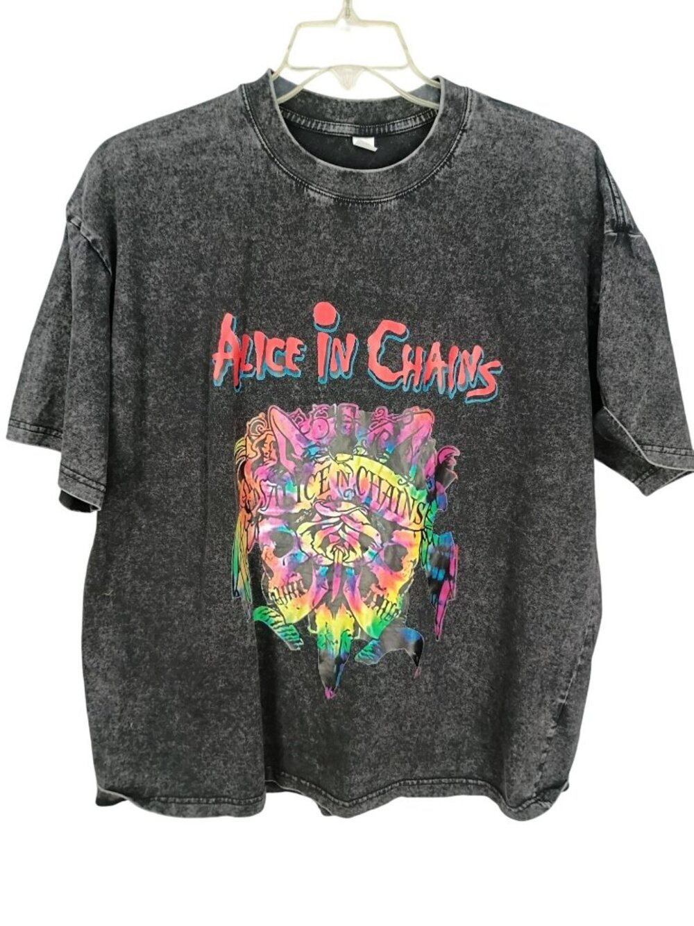 Alice In Chains Acid Wash Graphic Tee Shirt With Colorful Skull Design